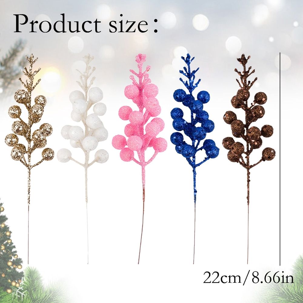 Glitter Berry Stems for Christmas Tree Ornaments, 20Pcs Brown Picks and Sprays Artificial Branches Xmas Tree Filler Holiday Wreath Garland Decorations Home Décor, 8.66 Inches