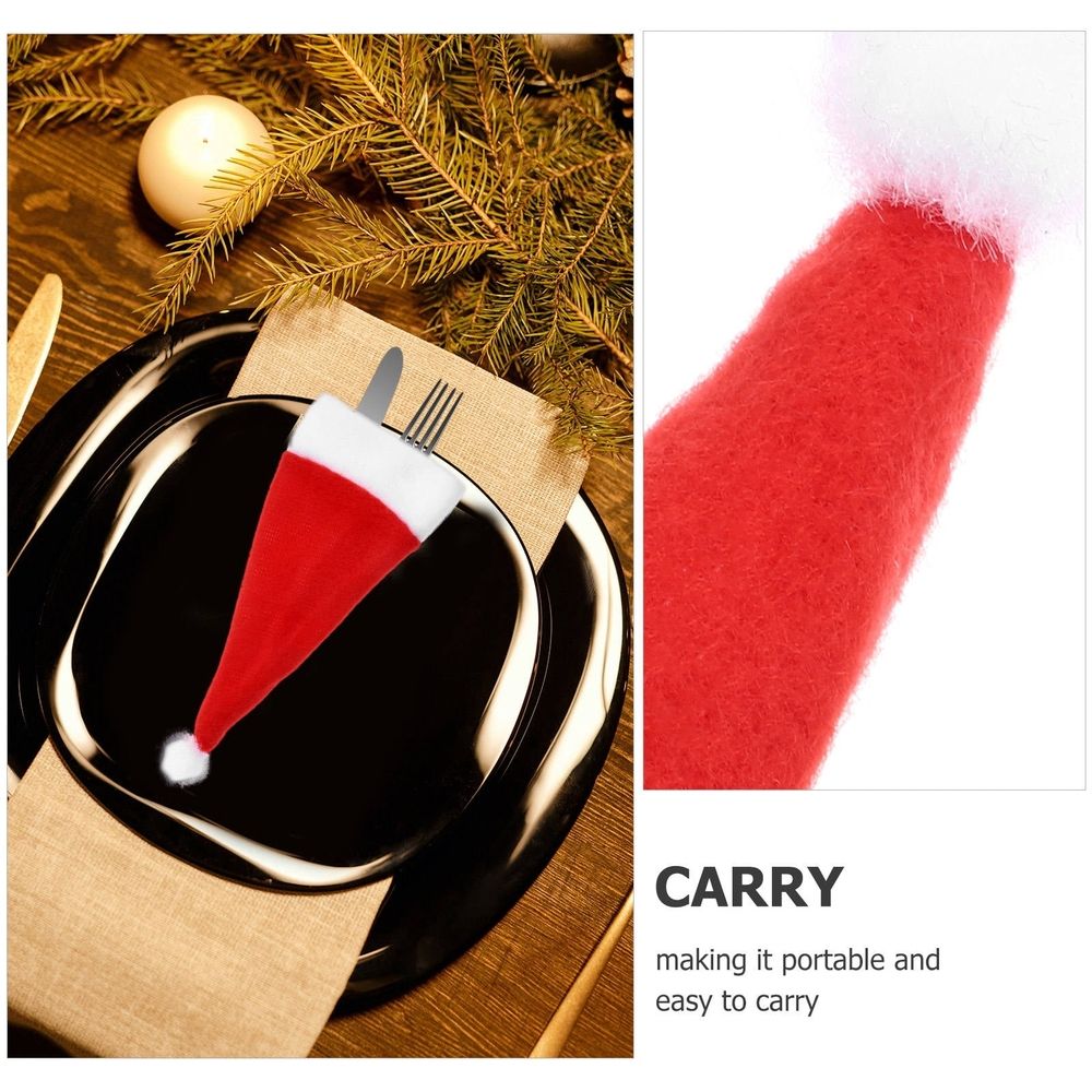 15Pcs Cutlery Holders Christmas Santa Hat Silverware Holders Red Non-Woven Fabric for Holiday Party and Gathering