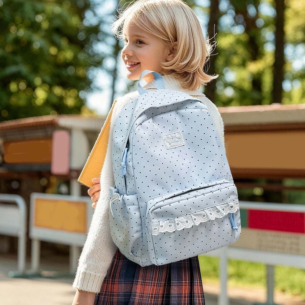 Coquette Polka Dot Backpack, Pink Aesthetic Bookbag, Kawaii Casual Daypack with Heart Lace Trim, Large Capacity Laptop Daypack with Multiple Pockets, Lightweight Travel Rucksack for Women