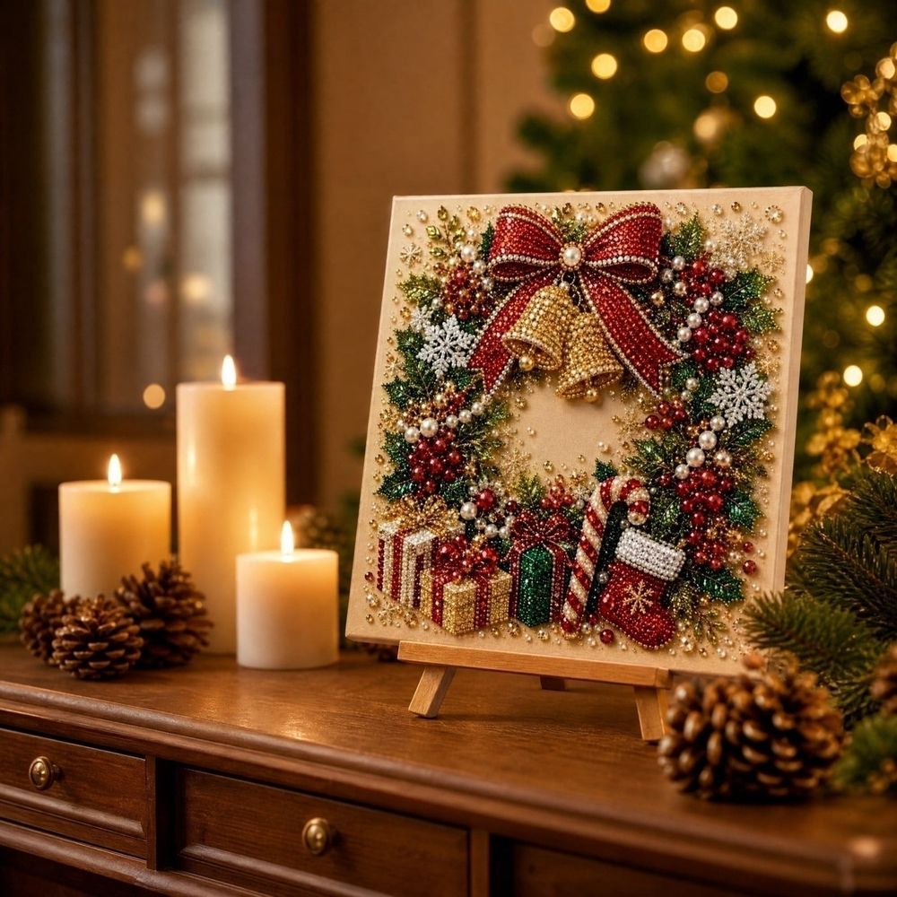 3D Textured Pearl Diamond Painting Art Kit with Frame, Christmas Beaded Art Craft for Adults, Elegant Gemstone Dots Set for Festive Interior Decoration (Christmas Tree)