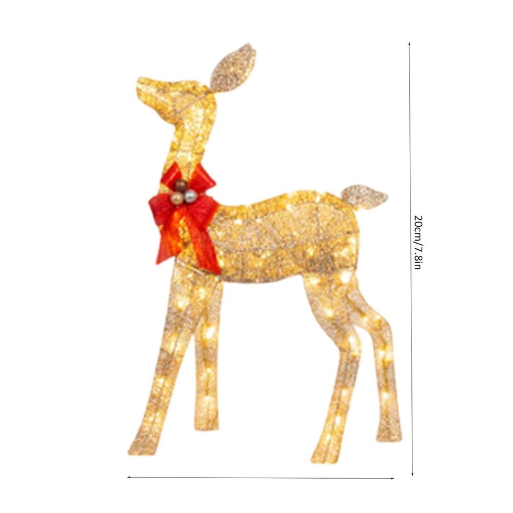 Set of 3 Shining Reindeer Christmas Decorations – LED Light-Up Deer Family, Outdoor & Indoor Holiday Décor, Magical Christmas Tale, Fawn, Doe, and Stag with Red Bow, Great Gift Idea