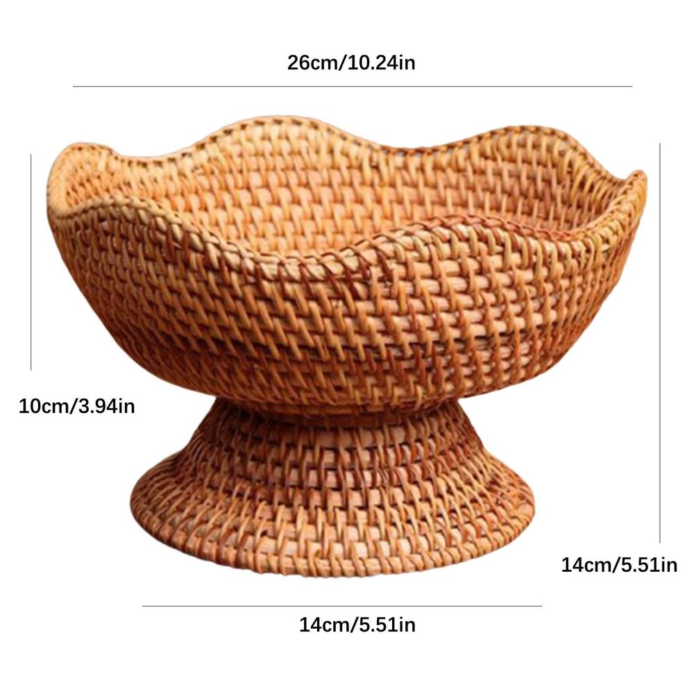 Rattan:Rattan Fruit Bowl Woven Footed Bowl, Round Pedestal Plate Decorative Bowl for Tabletop & Party Serving