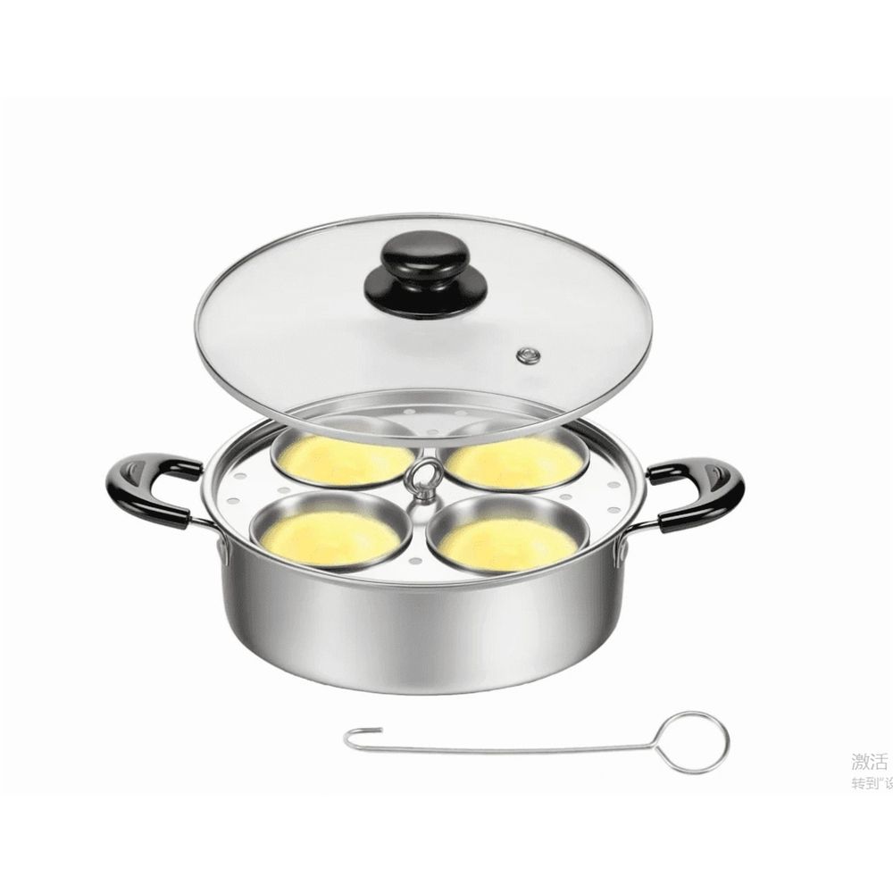 Egg Poacher Cookware, Non‑Stick 4‑Cup Poached Egg Maker Pan with Glass Lid, Stainless Steel Rust Resistant, for Induction Cooktop, Gas Cooktop, Home Kitchen Breakfast Brunch