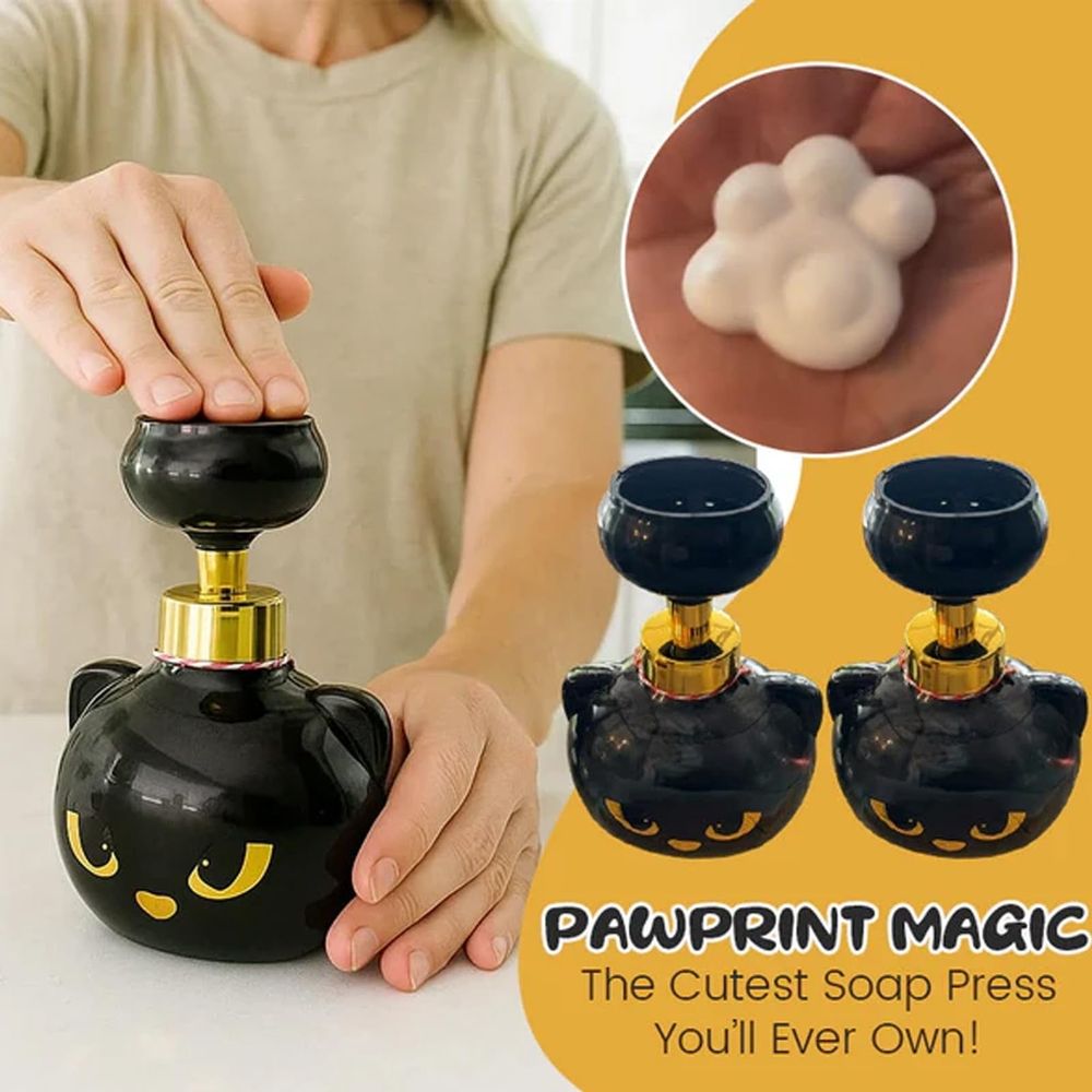 Cute Cat Paw Foam Soap Dispenser, Cat Pawprint Soap, Refillable Hand Soap Pump Spooky-Cute Cat Pawprint Foam Soap Press for Bathroom & Kitchen, Pawprint Magic – Halloween Edition (1Pc)