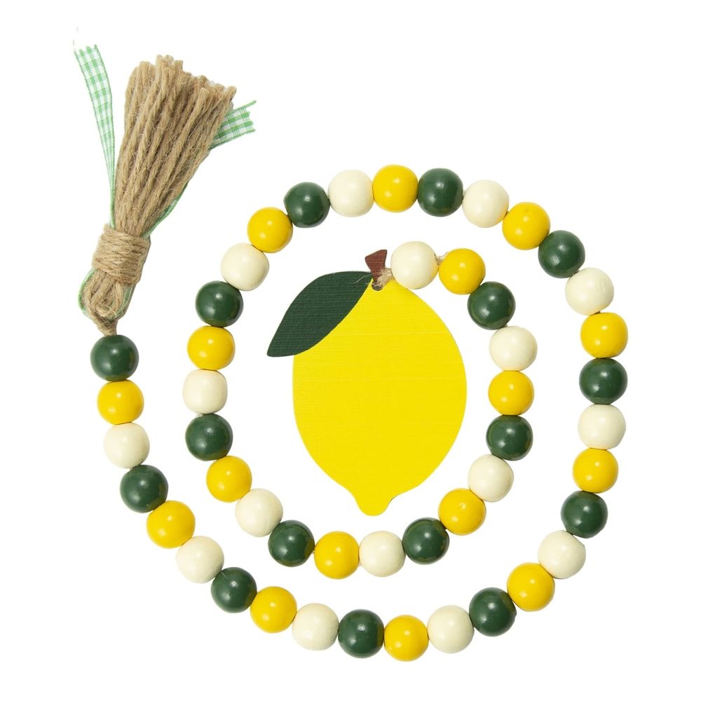 Lemon Wood Bead Garland With Tassels Farmhouse Rustic Lemonade Bead Garland With Lemonade Sign Summer Lemonade Slice Tiered Tray Decor Prayer Boho Bead For Home Tabletop Decor,Yellow