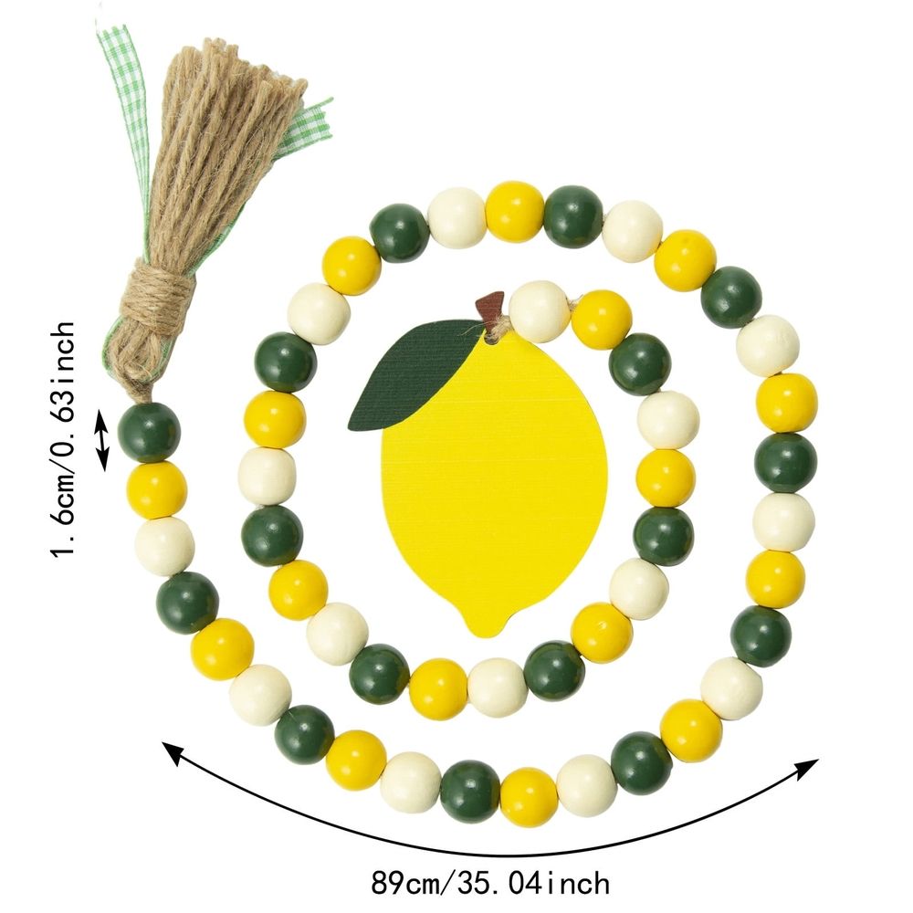 Lemon Wood Bead Garland With Tassels Farmhouse Rustic Lemonade Bead Garland With Lemonade Sign Summer Lemonade Slice Tiered Tray Decor Prayer Boho Bead For Home Tabletop Decor,Yellow