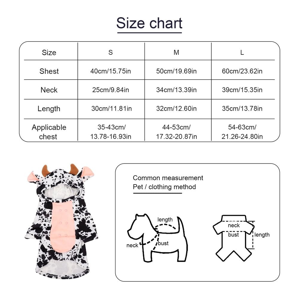Cow Costume Pet Clothing for Dogs, White Decorative Outfit, Comfortable, , Cute Dress-Up