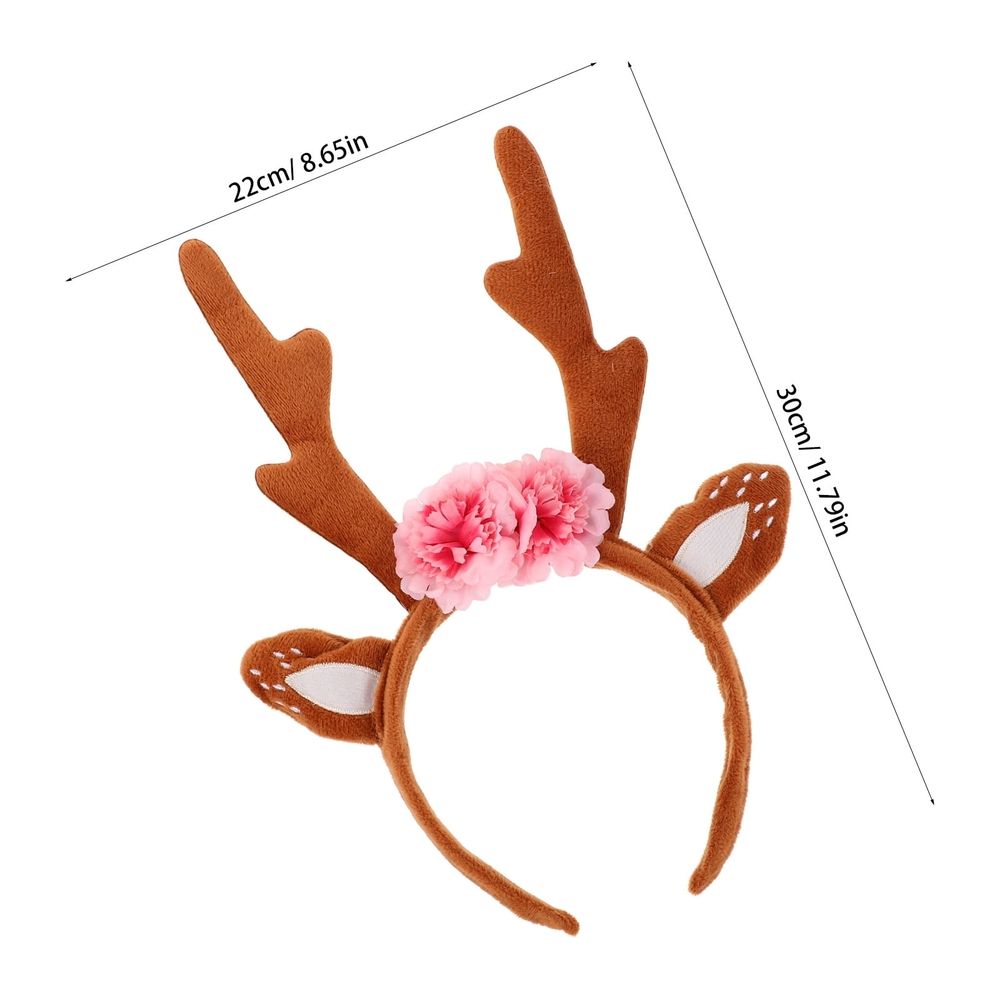 Reindeer Antlers Headband with Ears and Floral Accents, Christmas Party Costume Accessory for Women and Girls