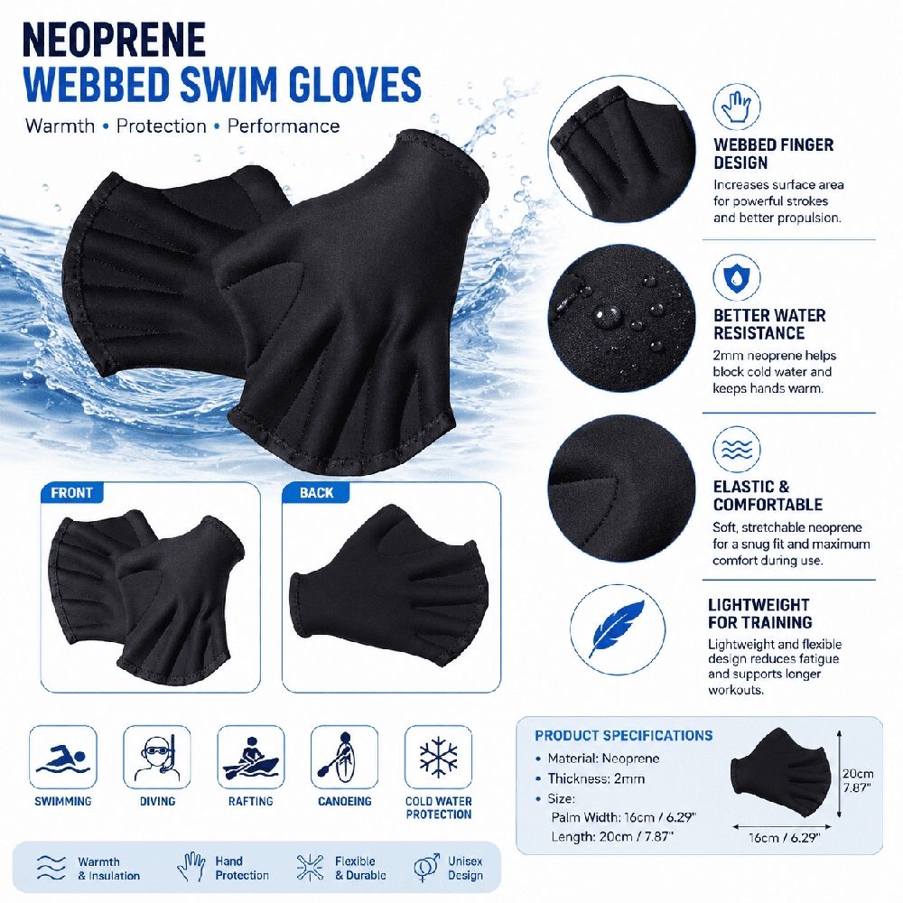 Swimming Gloves Aquatic Gloves Helping Upper Body Resistance, Webbed Swim Gloves Well Stitching, No Fading, Sizes Men Women Adult Children Aquatic Fitness Water Resistance Training