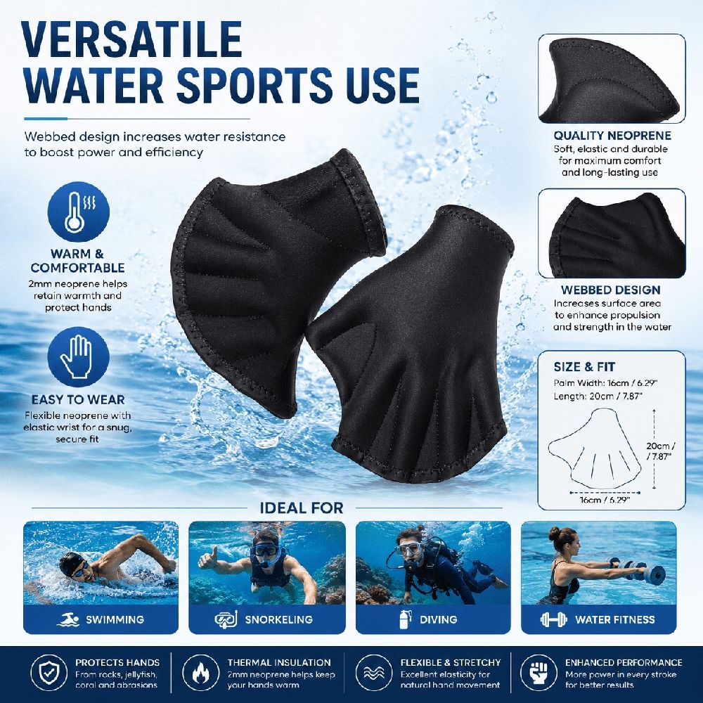 Swimming Gloves Aquatic Gloves Helping Upper Body Resistance, Webbed Swim Gloves Well Stitching, No Fading, Sizes Men Women Adult Children Aquatic Fitness Water Resistance Training