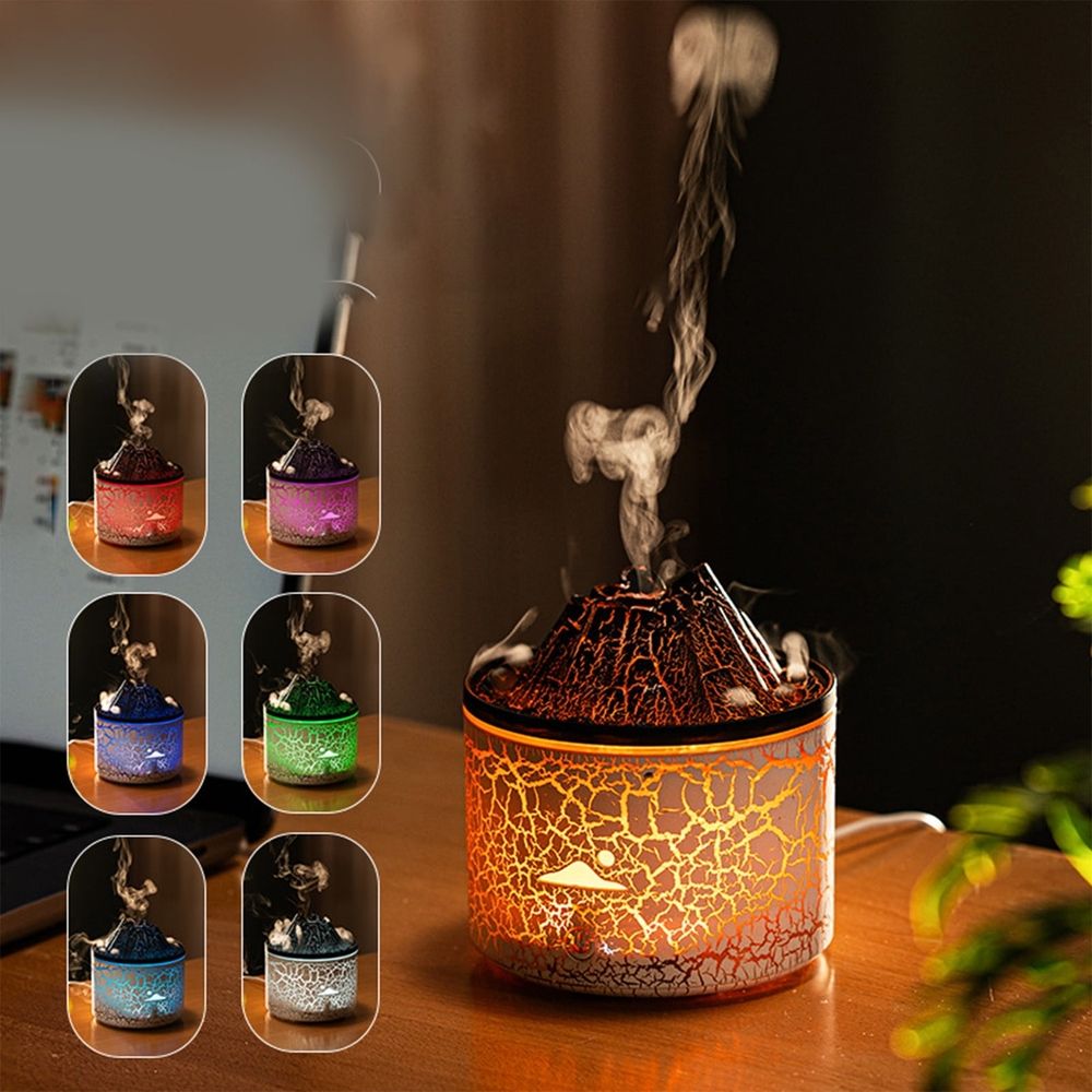 Humidifiers for Bedroom Kid Aromatherapy Essential Oil Diffuser, 180ML Cool Mist Diffuser/Humidifier with Flame & Volcano 2 Mist Mode, for Bedroom,Office, Timer & Auto Shut-Off, Gift