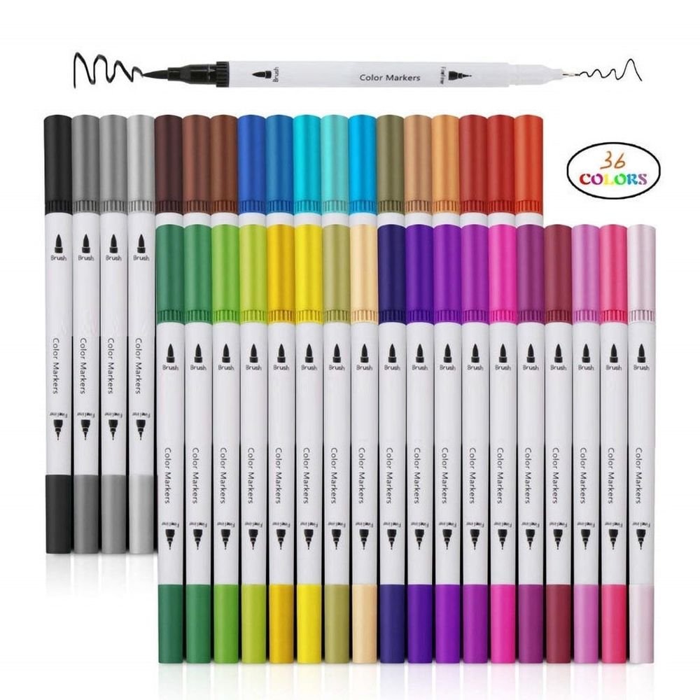 Double-headed Coloring Pen and Fineliner Color Pen 36 Colors Numbered Dual Tip (Brush and Fine Point) Marker Pen for Note taking Planner Hand Lettering Calligraphy Drawing Journaling