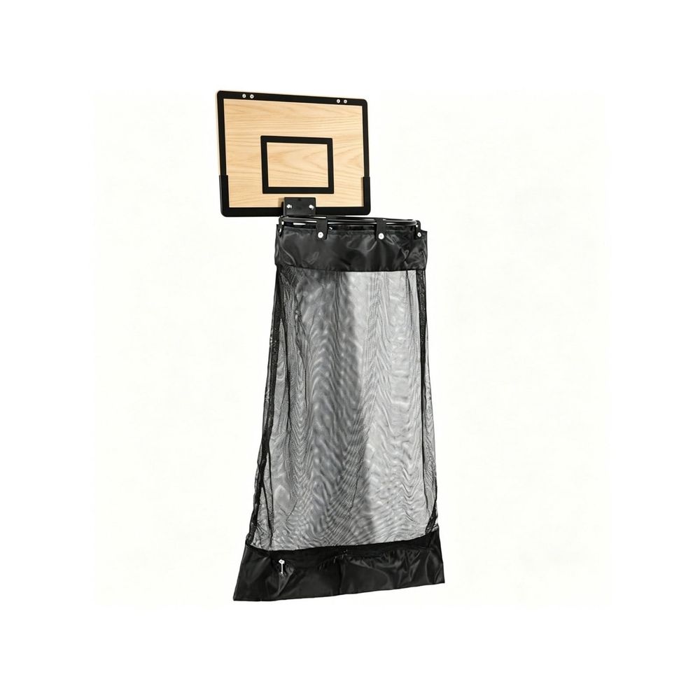 Over The Door Basketball Laundry Hamper, Mesh Hanging Clothes Basket with Wood Grain Backboard, Large Capacity Storage Organizer for Bedroom, Bathroom, Dorm