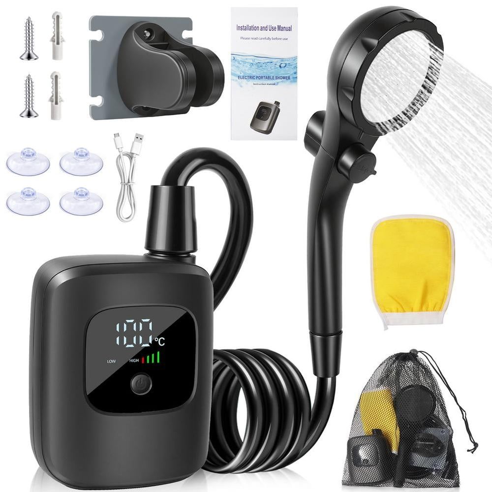 Portable Shower for Camping,2400mAh Rechargeable Camping Shower with Intelligent LED Display, Waterproof Outdoor Camp Pump for Hiking, Travel, Car, Pet, Wartering Plants