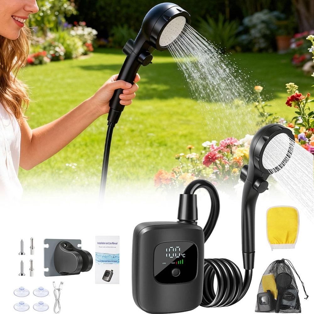 Portable Shower for Camping,2400mAh Rechargeable Camping Shower with Intelligent LED Display, Waterproof Outdoor Camp Pump for Hiking, Travel, Car, Pet, Wartering Plants