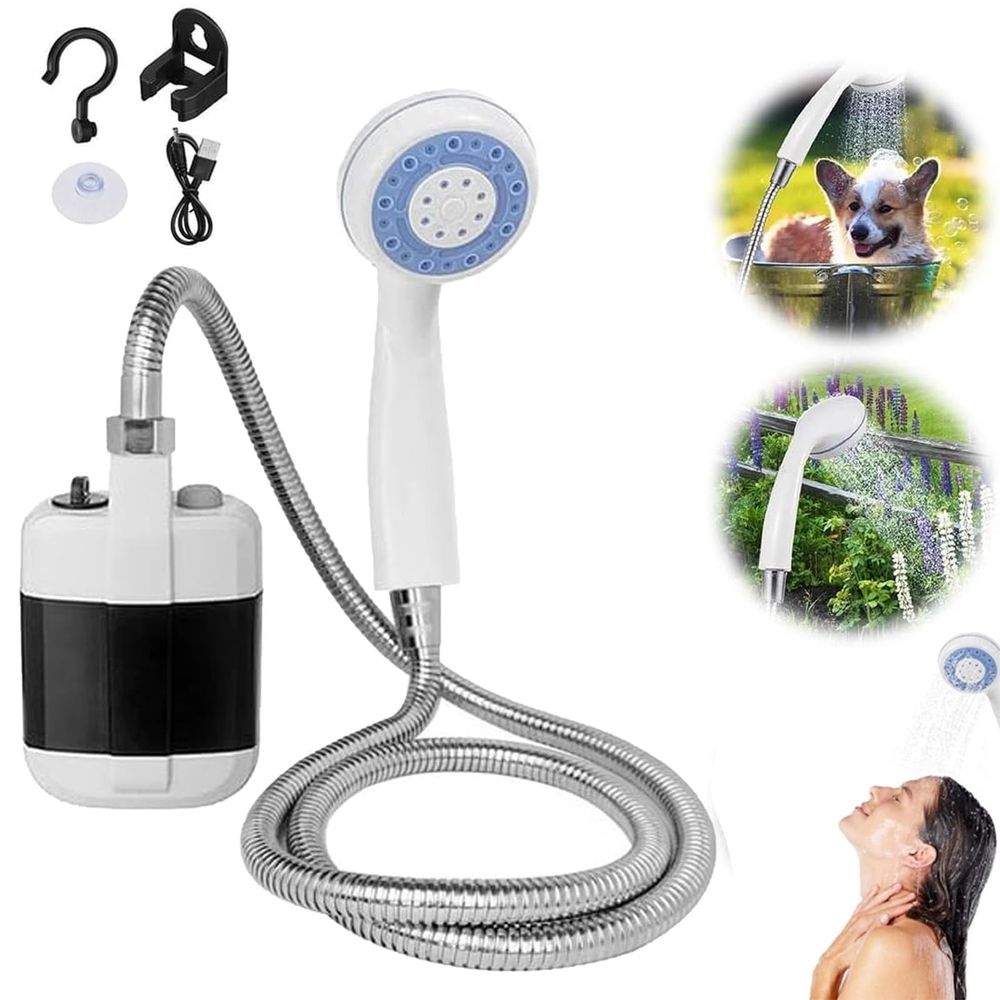 Portable Camping Shower USB Rechargeable Waterproof Outdoor Shower Pump with 2 Mode Sprayer 2200mAh Battery Suction Cup Hook for Hiking Travel Pet Cleaning Car Washing,Colorful