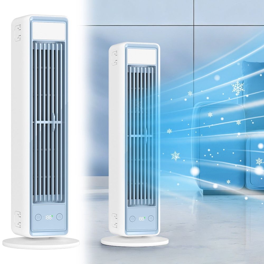 Bladeless Tower Fan & Wall-Mount Air Conditioner 2-in-1, Standing Fan for Bedroom, 5 Speeds, 14 Inch Portable Quiet Cooling Fan for Room, Home & Office