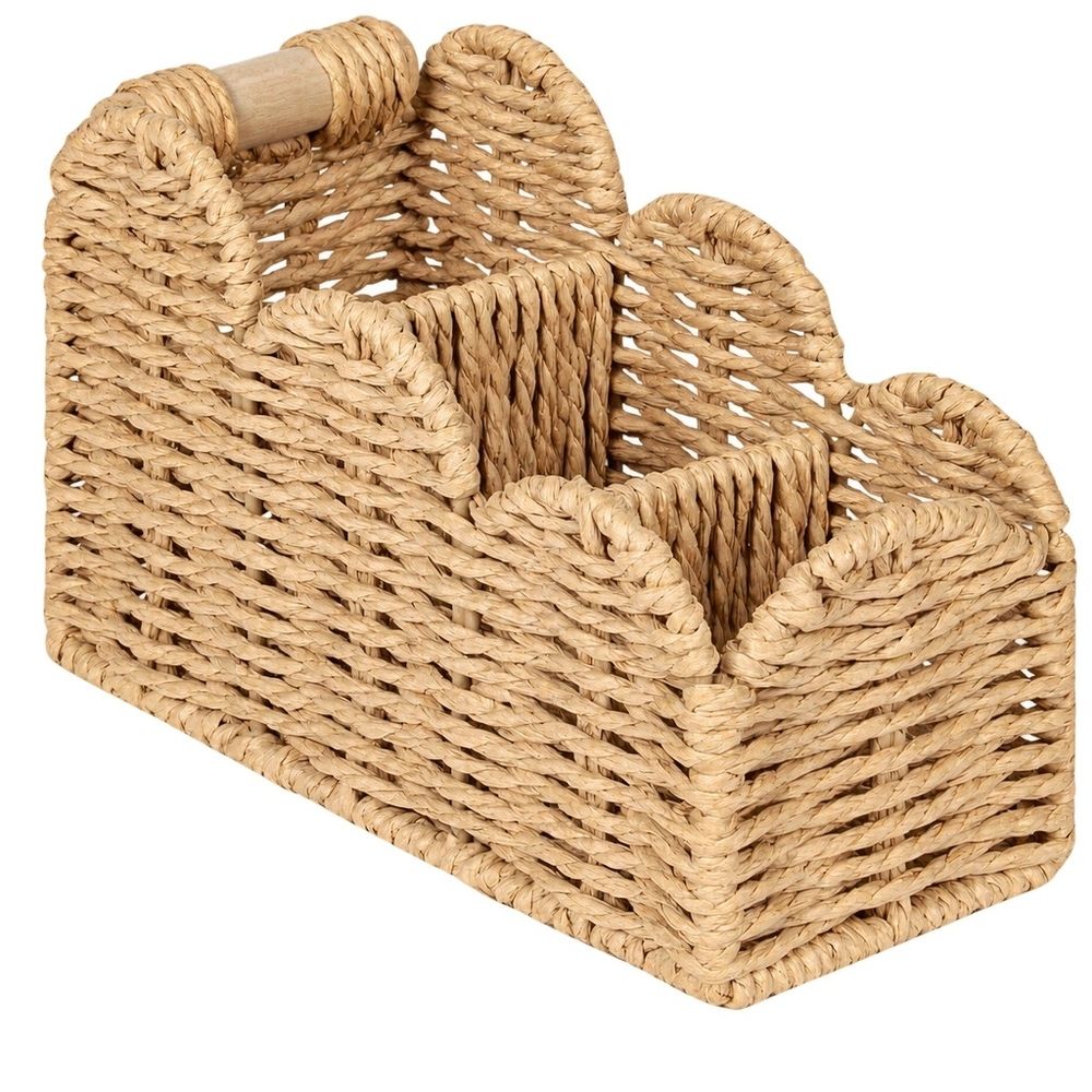 1 Pcs Handwoven Desktop Storage Basket, Boho Reusable Wicker Organizer ForStationery Cosmetics Snacks & Keys,8.26*3.93*5.51in