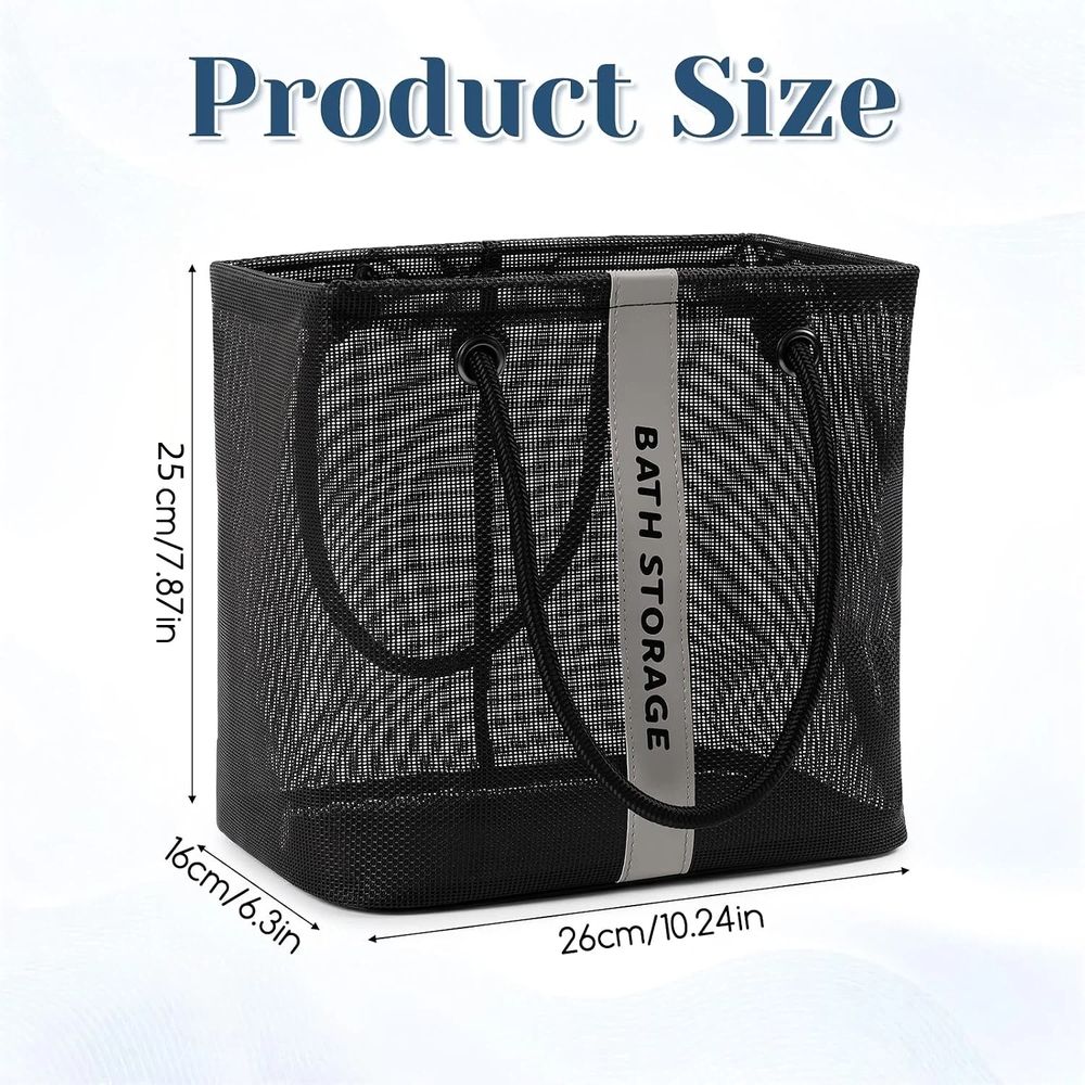 Foldable Mesh Shower Caddy Portable Bathroom Organizer Toiletry Bag For Shampoo,And Cosmetics Bathroom Accessories,26*16*25cm,Black