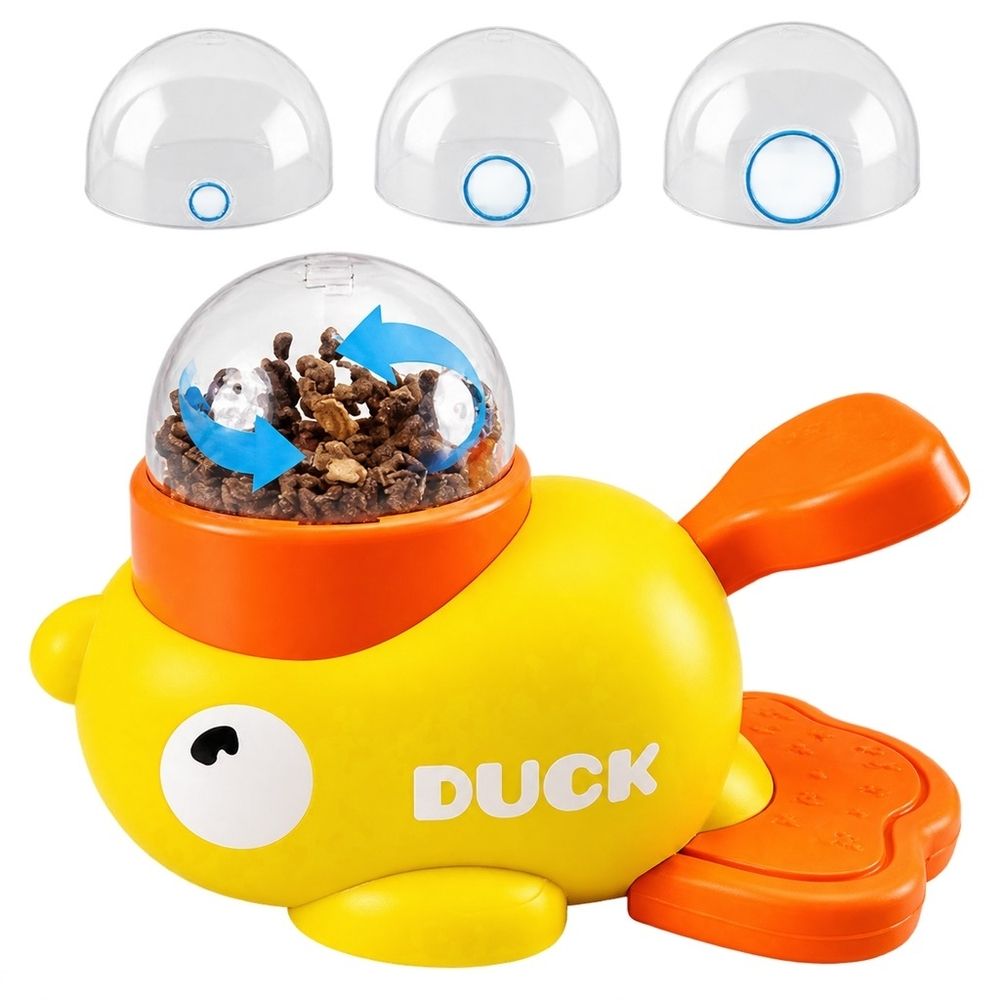 Yellow Duck Shaped Cat Treat Dispenser, Manual Push Interactive Pet Toy, Plastic Battery-Free Slow Feeder Training Toy,22*14cm,Yellow