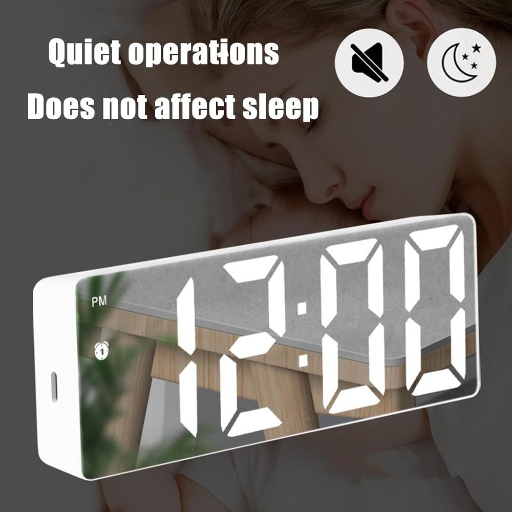 1 Pcs LED Mirror Desk Clock, Digital Alarm Clock With Snooze Function, Time Display, Desk Electronic Clock, Snooze Function,15.8*2.5*6cm,White