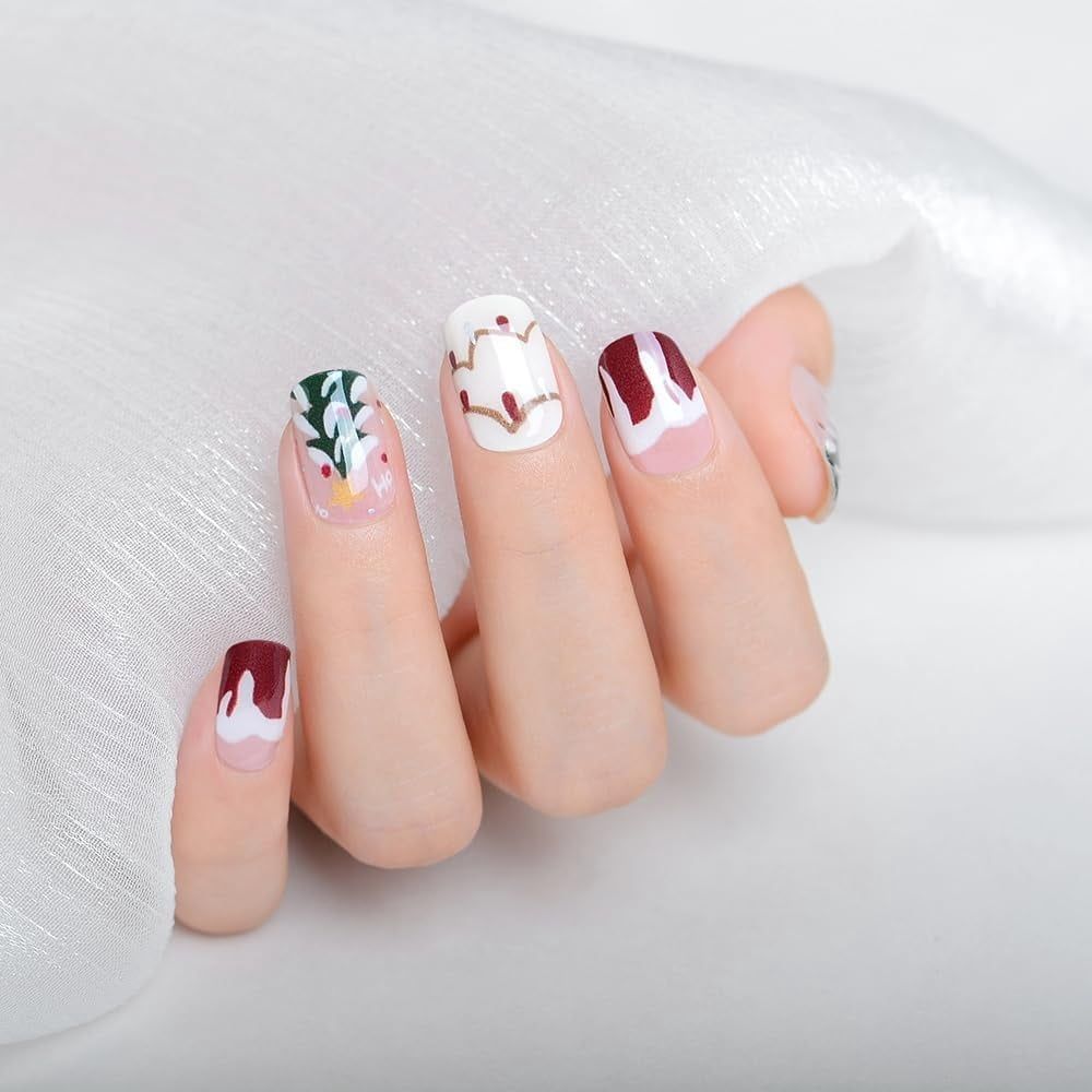 20Pcs Christmas Semi Cured Gel Nail Strips, Snowflake Winter Gel Nail Stickers Long Lasting Cute Glitter Snow Xmas Tree Holiday Semicured UV Nail Wraps for Women Girls