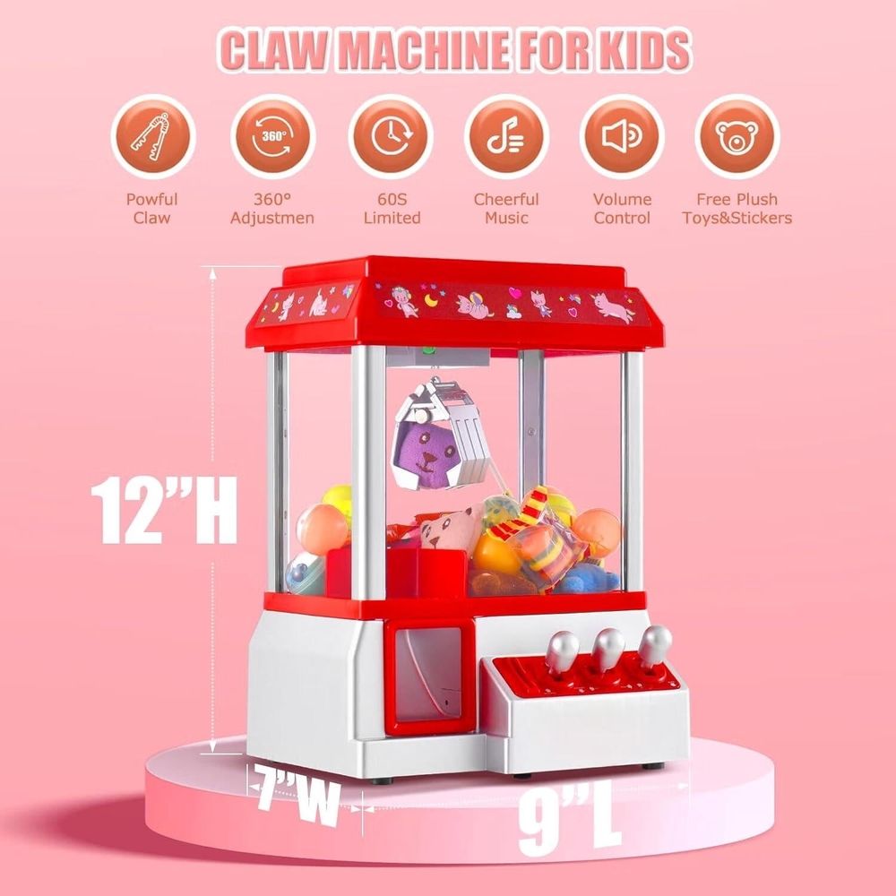 Claw Machine for Kids Toy Mini Claw Machine Candy Grabber Prize Dispenser Vending Machine Arcade Game Machines for Home Party Christmas Birthday Gifts Cool Girl Toys