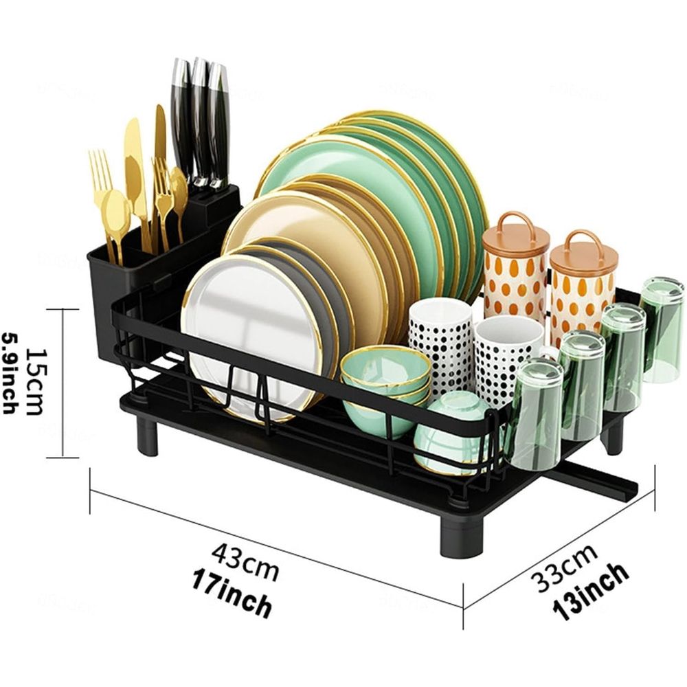 Dish Drying Rack,Large Dish Rack for Kitchen Counter,Dish Drainer with Removable Cutlery Holder Swivel Drainage Spout, Anti-Rust Dish Plate Rack
