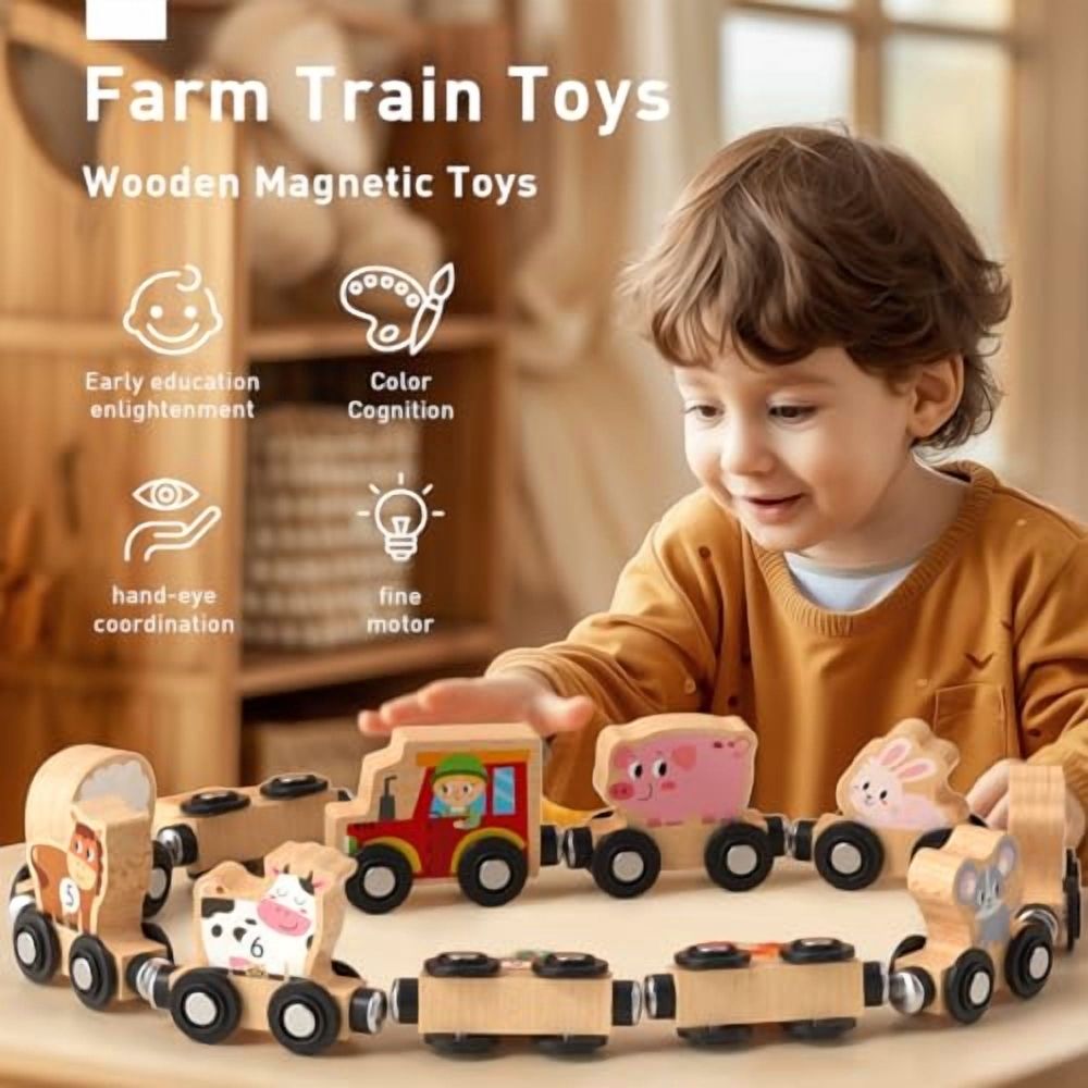 Montessori Toys for Toddlers,11PCS Wooden Train Set,Toddler Toys for Preschool Learning Activities for Kids,Birthday Gift for Boys and Girls
