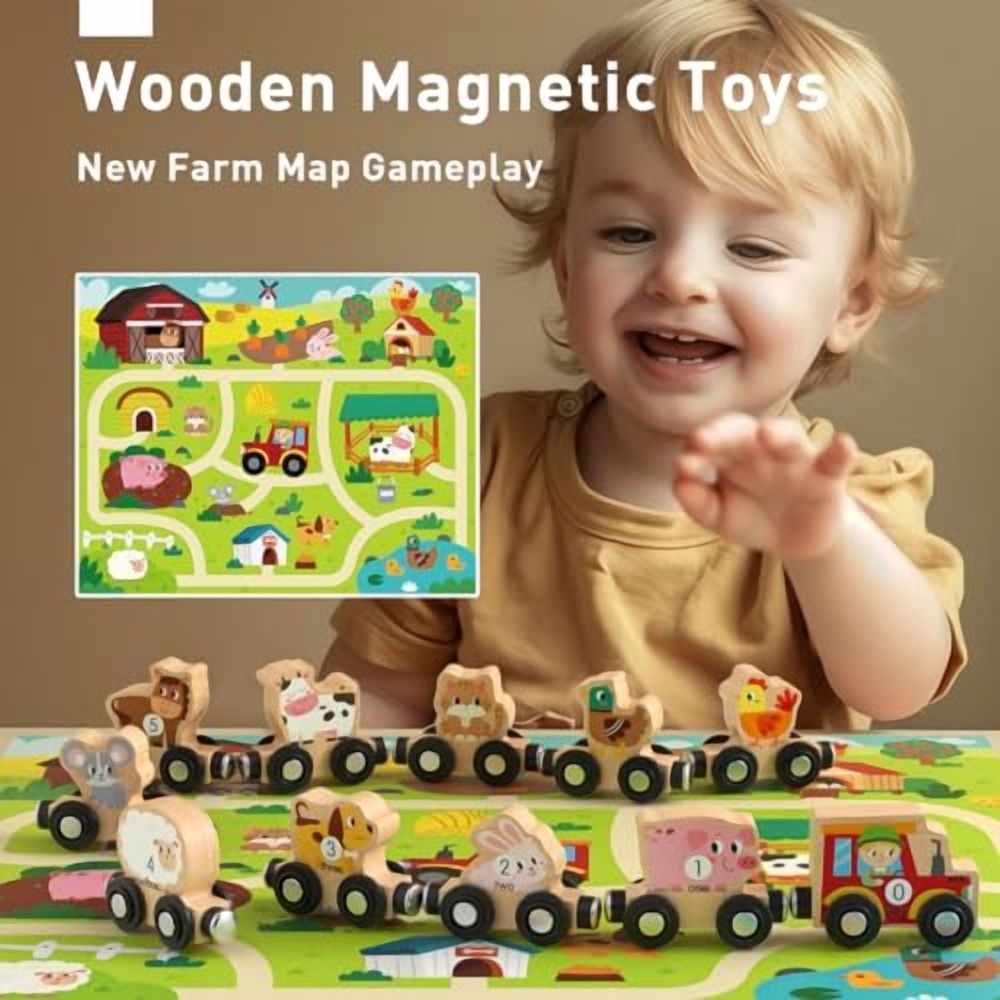 Montessori Toys for Toddlers,11PCS Wooden Train Set,Toddler Toys for Preschool Learning Activities for Kids,Birthday Gift for Boys and Girls