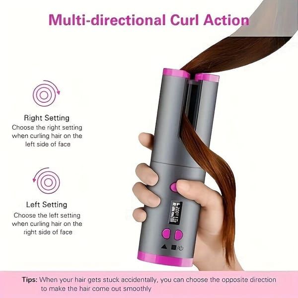 Automatic Hair Curler, Cordless Rechargeable Curling Iron with 6 Temp & Timer, Anti-Scald Portable Hair Curler for Travel(sky blue)