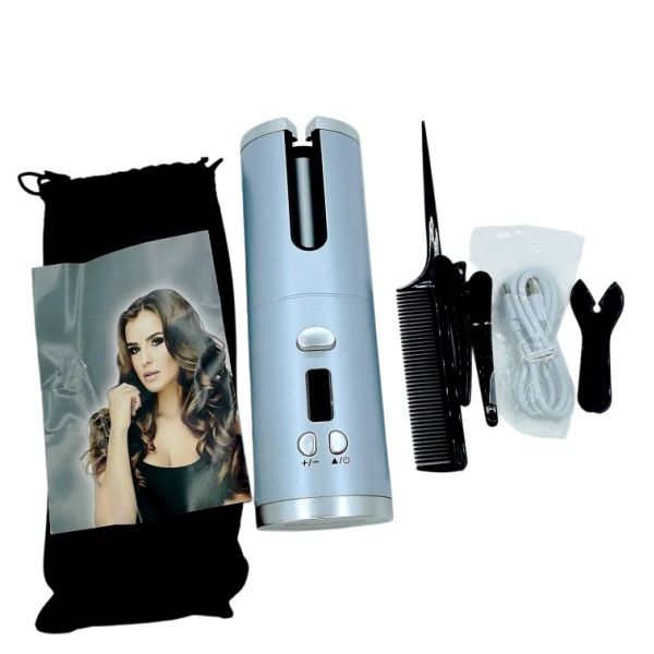 Automatic Hair Curler, Cordless Rechargeable Curling Iron with 6 Temp & Timer, Anti-Scald Portable Hair Curler for Travel(gray)