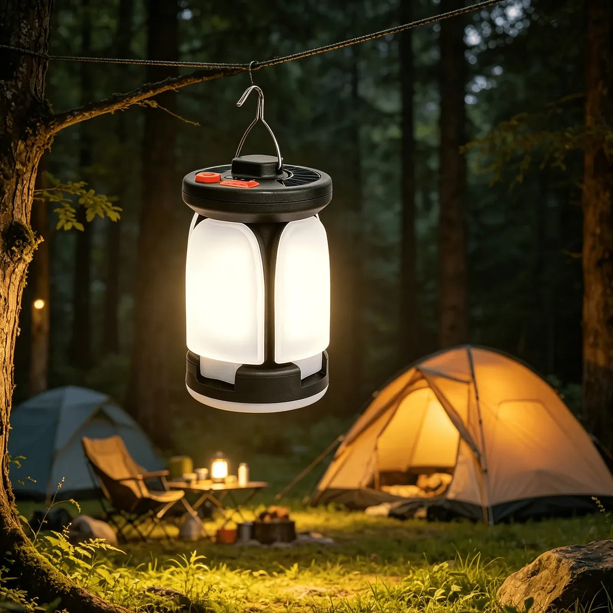 Solar Foldable Fan Light, 4-Blade Fold High-Brightness Floodlight, 6-Level Dimming + Phone Charging, Outdoor Camping Night Fishing Emergency Lighting Essential.