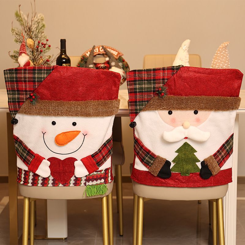 Christmas Handmade Fabric Chair Cover, Snowman 3D Appliqué, Brighten Up Your Holiday Atmosphere
