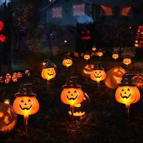 5-Pack Solar Jack-O-Lantern Pathway Lights for Halloween Outdoor Garden Yard Decorations (orange)