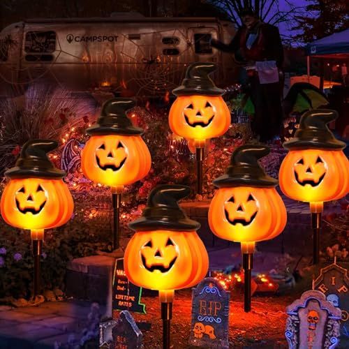 5-Pack Solar Jack-O-Lantern Pathway Lights for Halloween Outdoor Garden Yard Decorations (orange)
