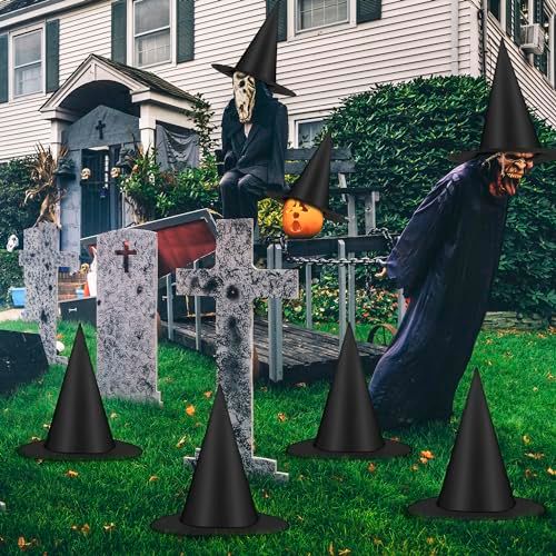 12pcs Floating Witch Hats for Halloween Party Decor, Porch, Yard, Haunted House Spooky Themed Events (black)