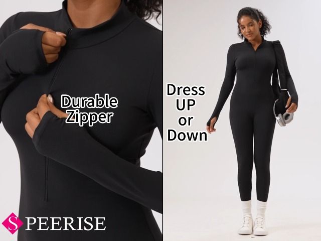 Long Sleeve Zip-Up Jumpsuit for Yoga, Fitness, Everyday Wear and Stylish Occasions, XL (beige)