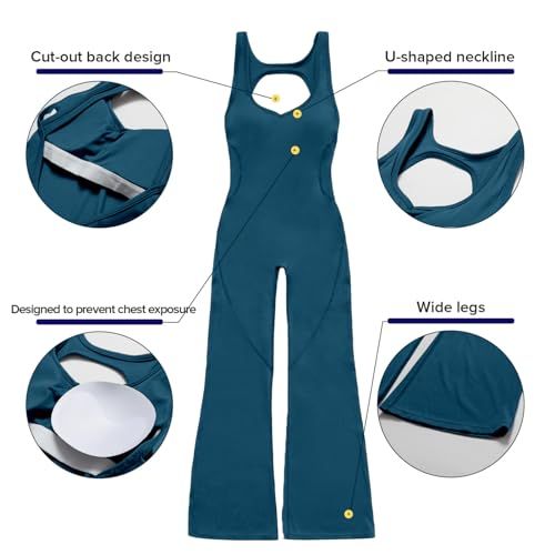 Women's Flared Jumpsuit for Yoga, Gym, Sports & Casual Occasions, L (Teal)