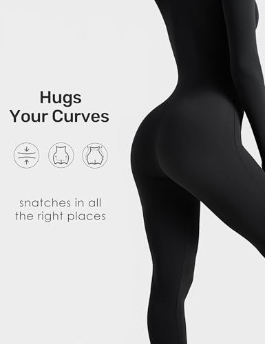 Long-sleeve Zip-up Bodysuit for Yoga, Workout, and Everyday Versatile Wear, L (Black)
