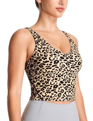Women's Longline Sports Bra for Yoga, Running, Fitness & Daily Workouts, S (Light Brown Leopard Print)