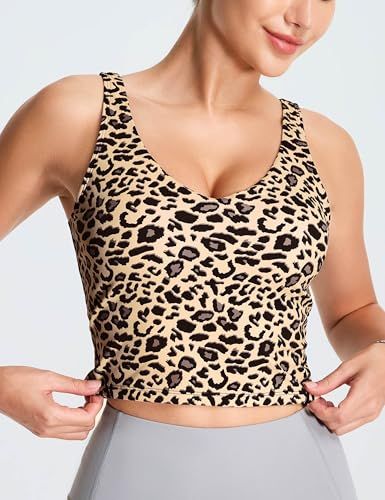 Women's Longline Sports Bra for Yoga, Running, Fitness & Daily Workouts, S (Light Brown Leopard Print)