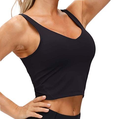 Low-Impact Active Crop Tank for Yoga, Gym, Workout, and Daily Fitness Activities, XXL (Black)