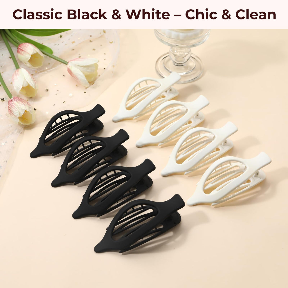 Versatile Non-slip Hair Clips for Daily Styling, Work, School, Sports, and Casual Activities (black and white)