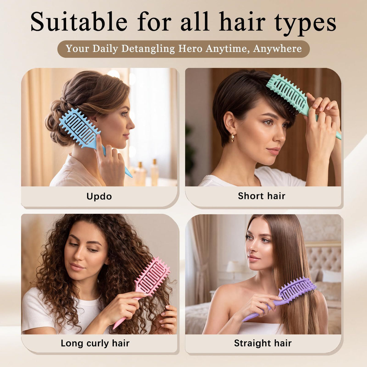 Detangling Vent Hair Brush for Styling Wet & Dry Hair, Defining Curls & Smooth Finishes (Light Beige)