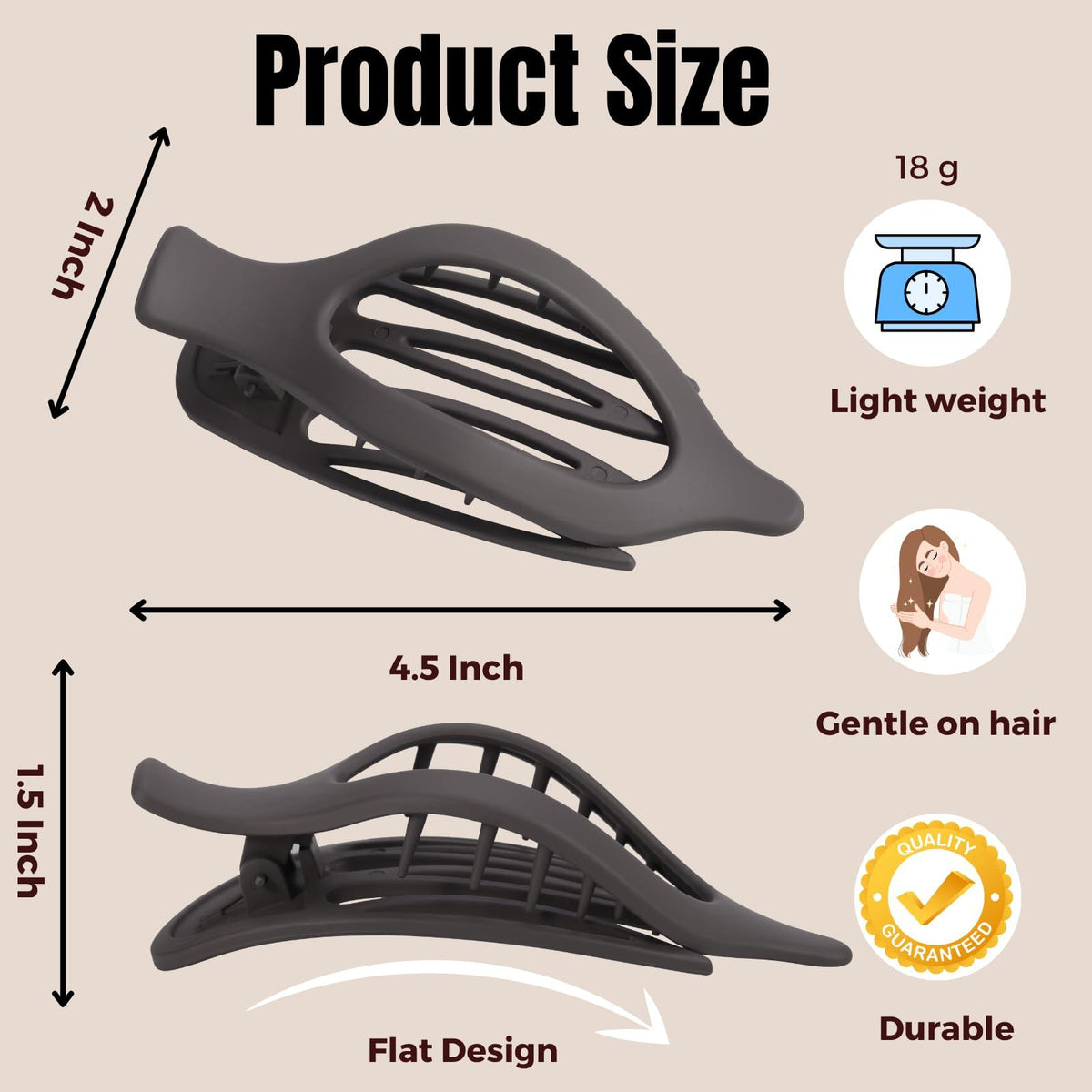 8-Pack Large Non-Slip Matte Hair Clips for Women, Ideal for Work, Daily Wear, Yoga, and Household Tasks (matte dark gray)