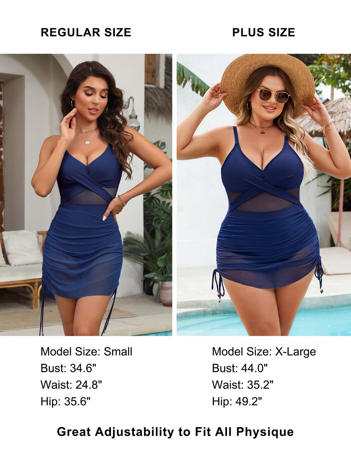 Versatile one-piece swimdress perfect for beach getaways, pool days, and seaside vacations, M (Navy Blue)