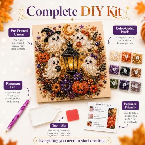 Spooky-Cute Halloween Diamond Art Craft Kit, DIY for Home Decor & Gifting (Orange, Black, Purple)