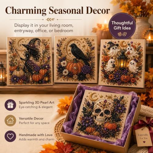 Spooky-Cute Halloween Diamond Art Craft Kit, DIY for Home Decor & Gifting (Orange, Black, Purple)