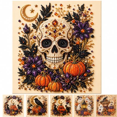 Spooky Cute Halloween 3D Diamond Painting Set for Home Decor & DIY Gifting (Purple, Orange, Black, Beige)